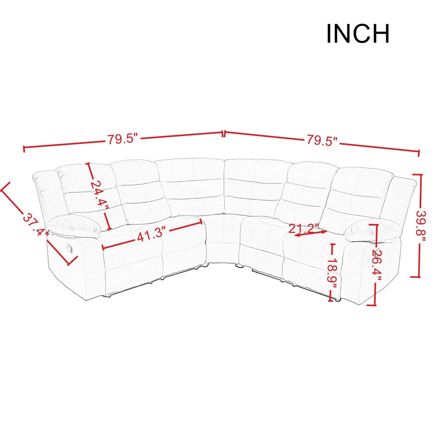 TFC&H Co. Sectional Manual Recliner Living Room Set - Dark Grey- Ships from The US - sectional at TFC&H Co.