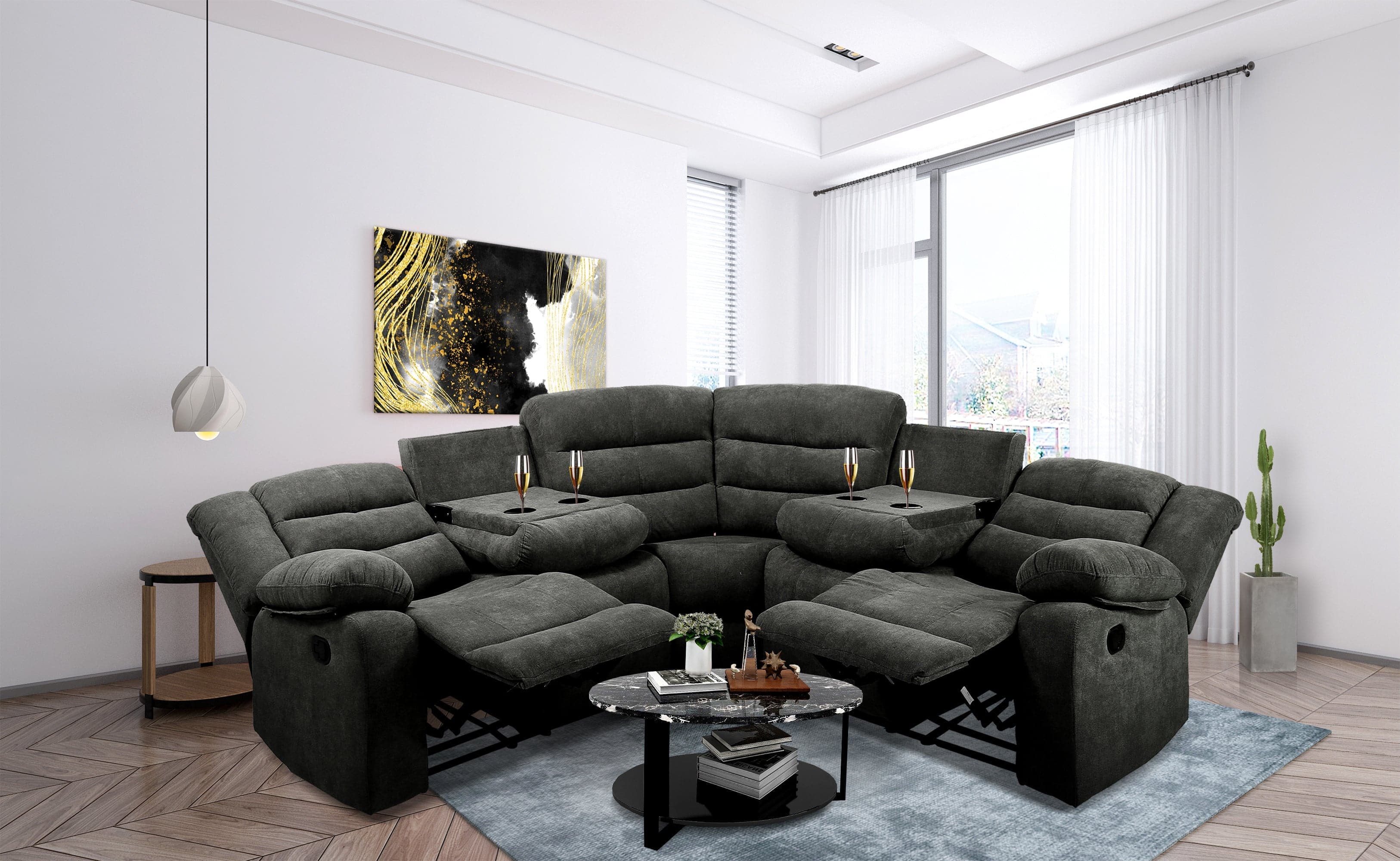 - TFC&H Co. Sectional Manual Recliner Living Room Set - Dark Grey- Ships from The US - sectional at TFC&H Co.