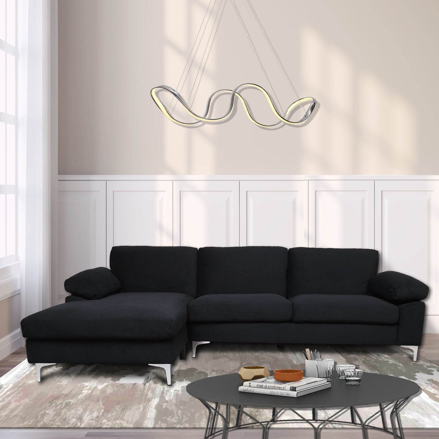 TFC&H Co. SECTIONAL SOFA VELVET LEFT HAND FACING - BLACK- Ships from The US - sectional at TFC&H Co.