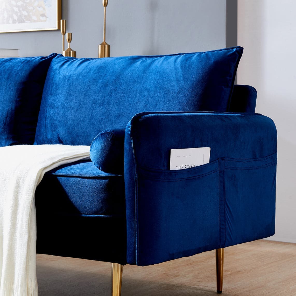 TFC&H Co. Velvet Fabric Sofa w/ Pocket - 71‘’Blue- Ships from The US - sofa at TFC&H Co.