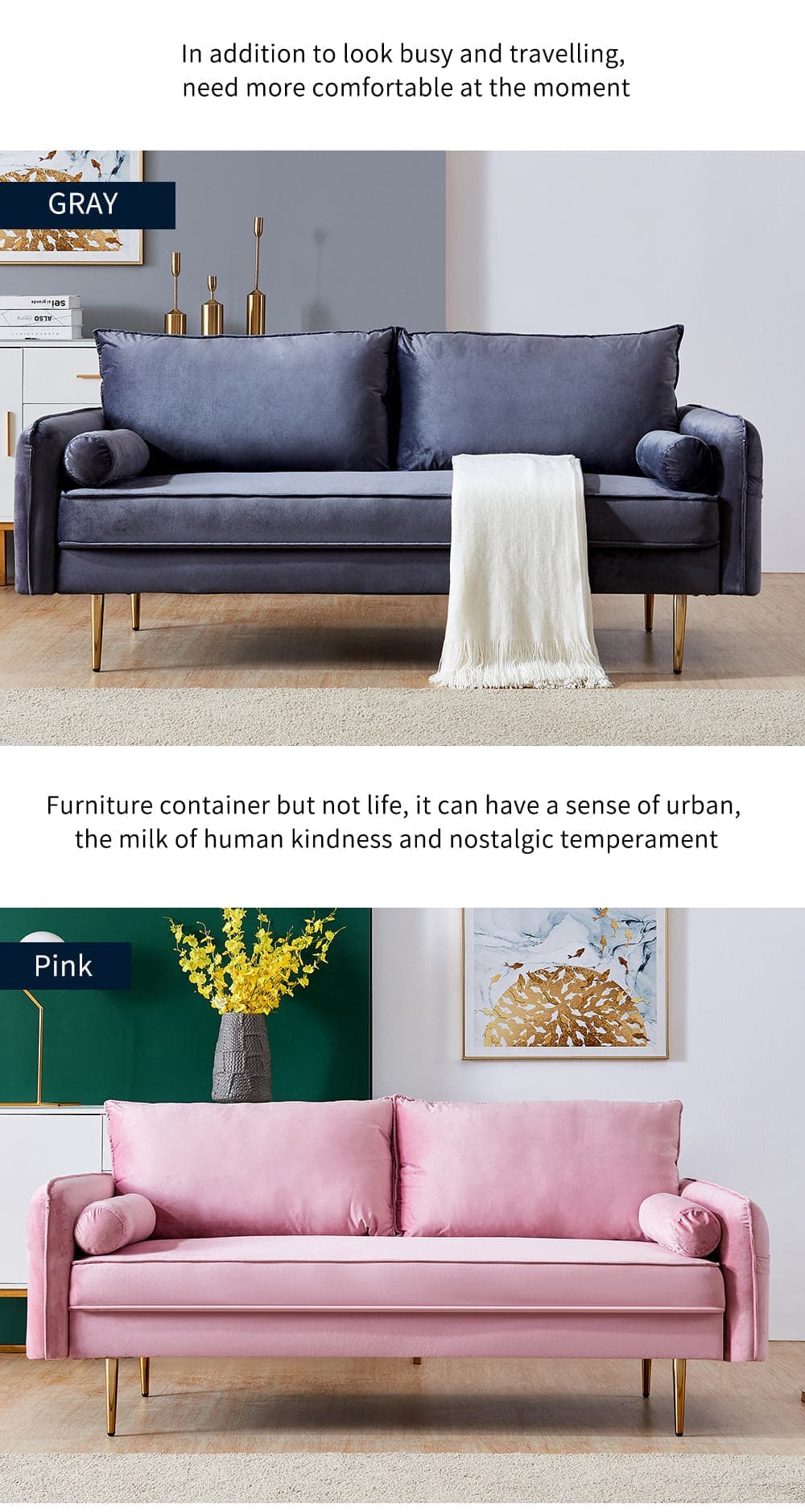 TFC&H Co. Velvet Fabric Sofa w/ Pocket - 71‘’Blue- Ships from The US - sofa at TFC&H Co.