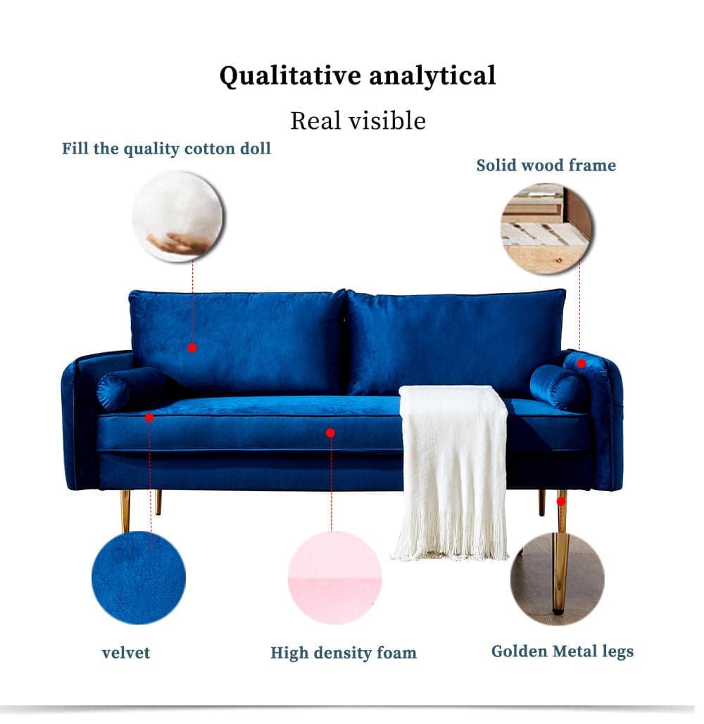 TFC&H Co. Velvet Fabric Sofa w/ Pocket - 71‘’Blue- Ships from The US - sofa at TFC&H Co.
