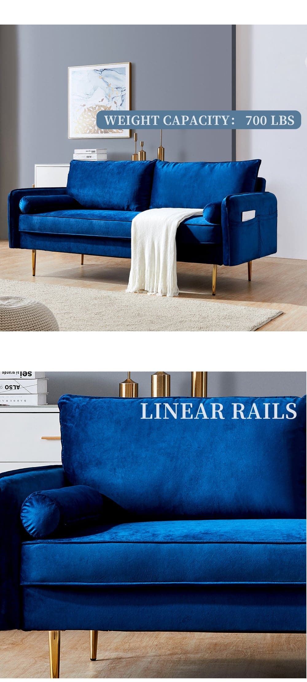 TFC&H Co. Velvet Fabric Sofa w/ Pocket - 71‘’Blue- Ships from The US - sofa at TFC&H Co.