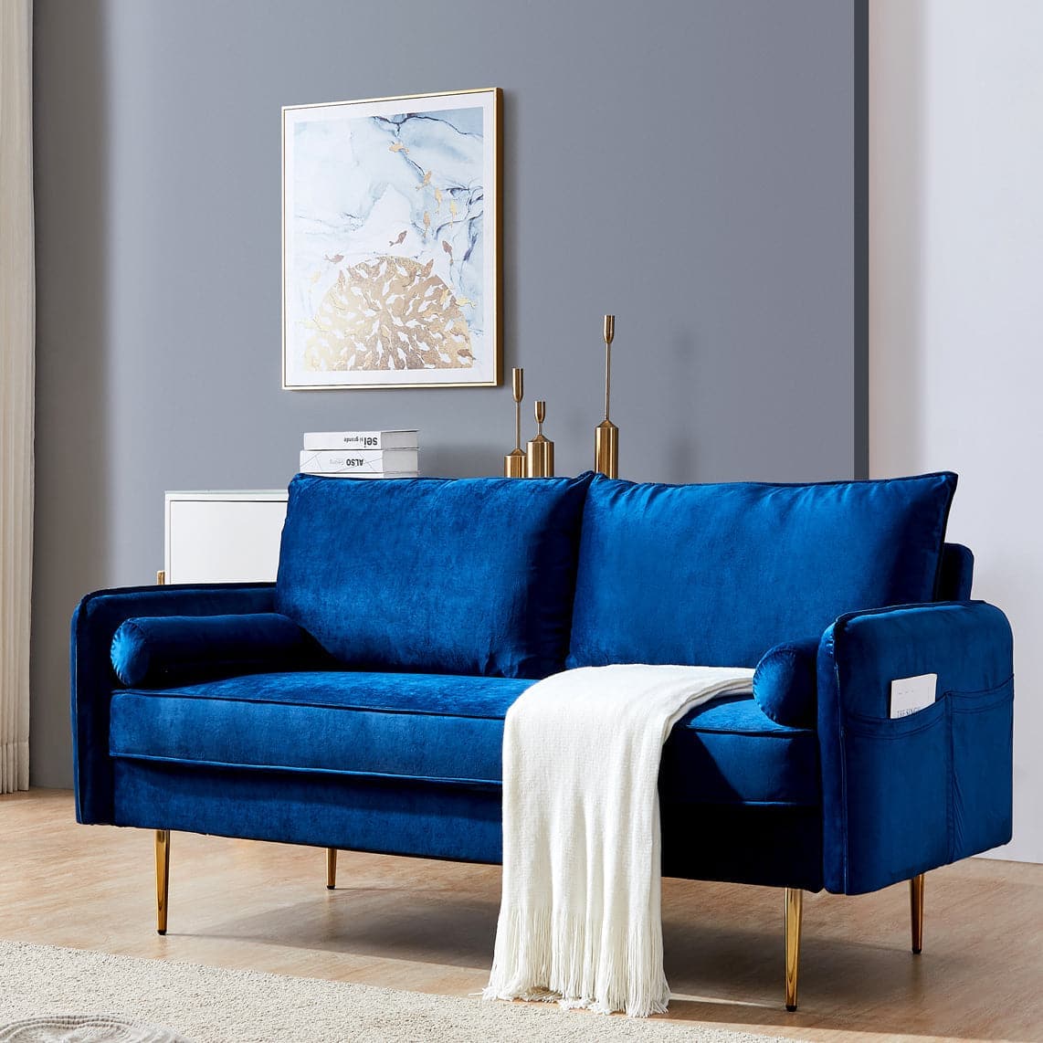 TFC&H Co. Velvet Fabric Sofa w/ Pocket - 71‘’Blue- Ships from The US - sofa at TFC&H Co.