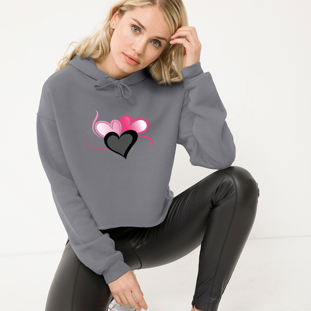 Storm - Three Heart Cord Women's Cropped Fleece Hoodie - Ships from The US - Womens Hoodie at TFC&H Co.