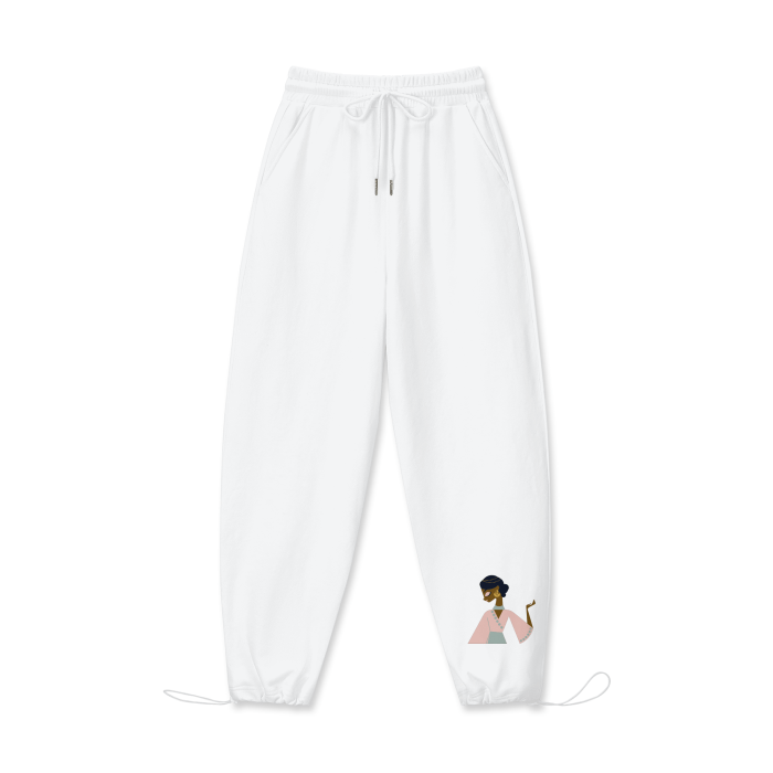 Lucent White - Touch of India Women's 100% Cotton Drawstring Hem Sweatpants - womens sweatpants at TFC&H Co.