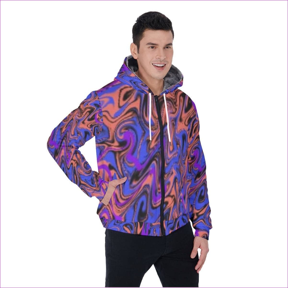 multi-colored Trip Men's Sherpa Fleece Zip Up Hoodie - men's sherpa hoodie at TFC&H Co.