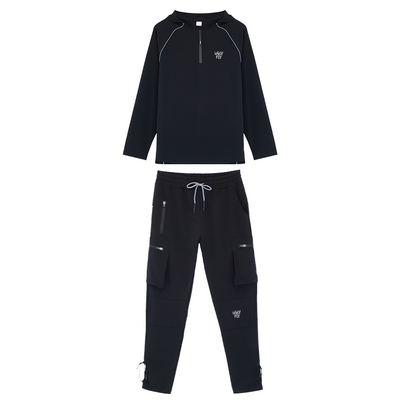 BLACK - Ugly Fly Men's Nylon Hoodie & Pants Set - mens top & pants set at TFC&H Co.