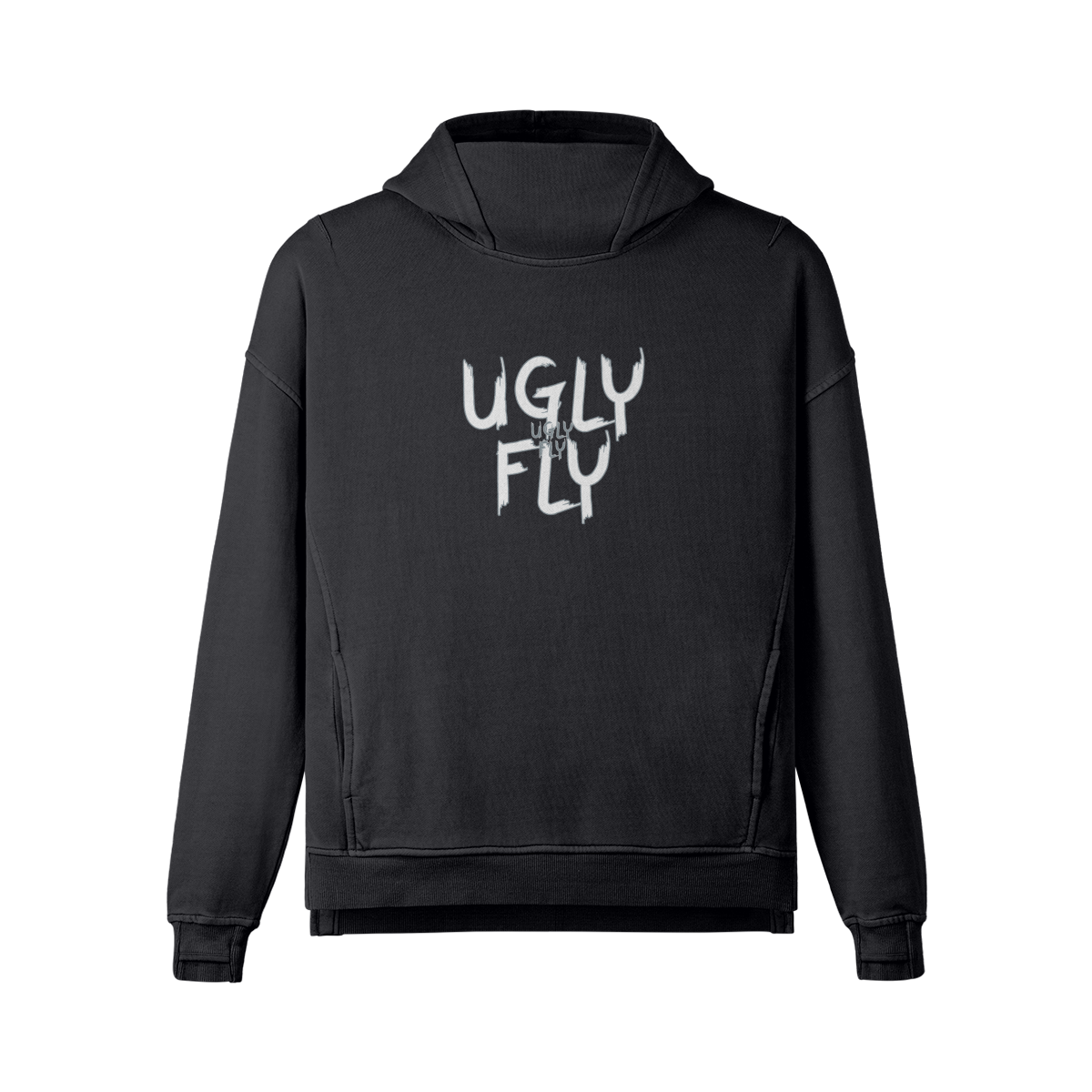 Snow Wash - Ugly Fly Unisex Washed Slit Hem Turtleneck Hoodie - unisex hoodie at TFC&H Co.