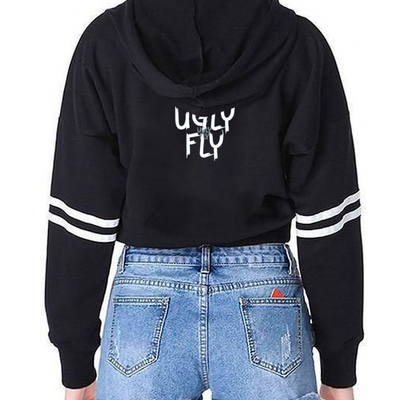 BLACK - Ugly Fly Women's Long Sleeve Cotton Crop Hoodie - womens cropped hoodie at TFC&H Co.