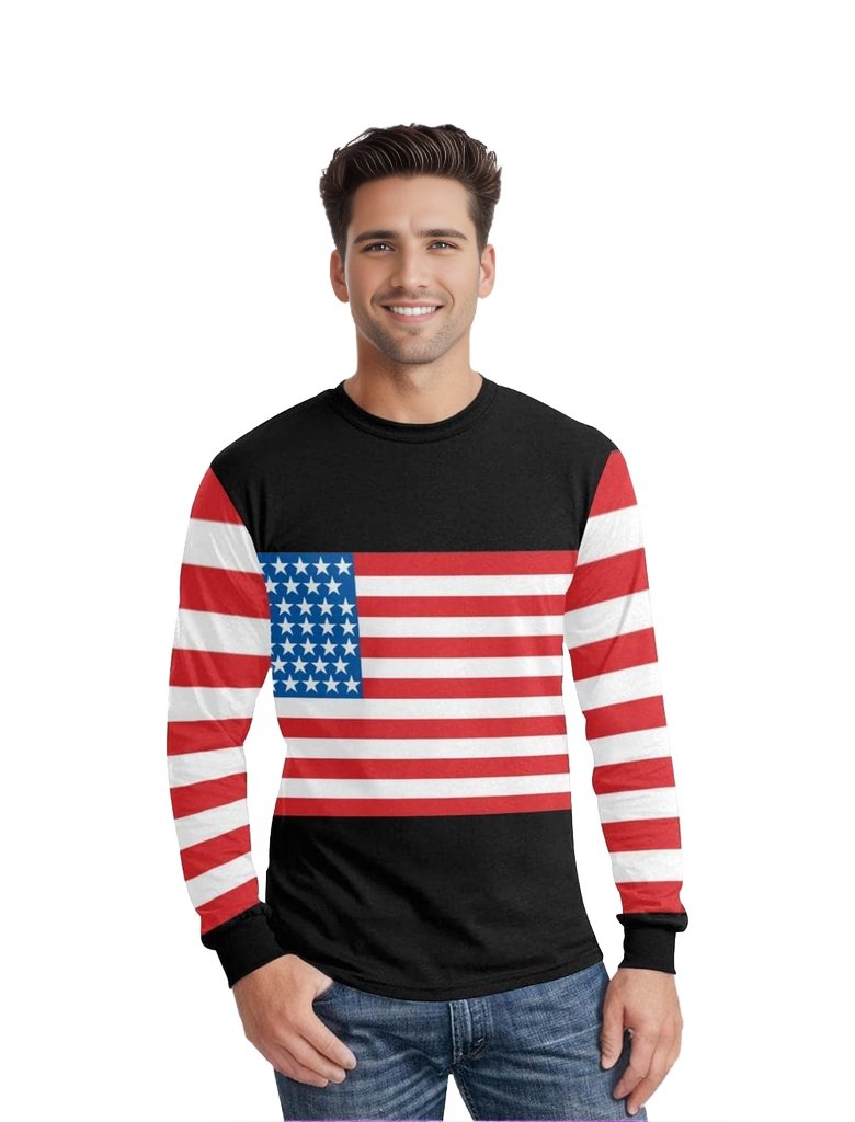 USA Men's Long Sleeve T-shirt(ModelT51) - US, ZA, CA Flag Top & Pants Set or Seperate - mens top & pants set at TFC&H Co.