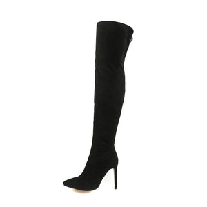black - Women's High Heel Knee Boots - womens boots at TFC&H Co.