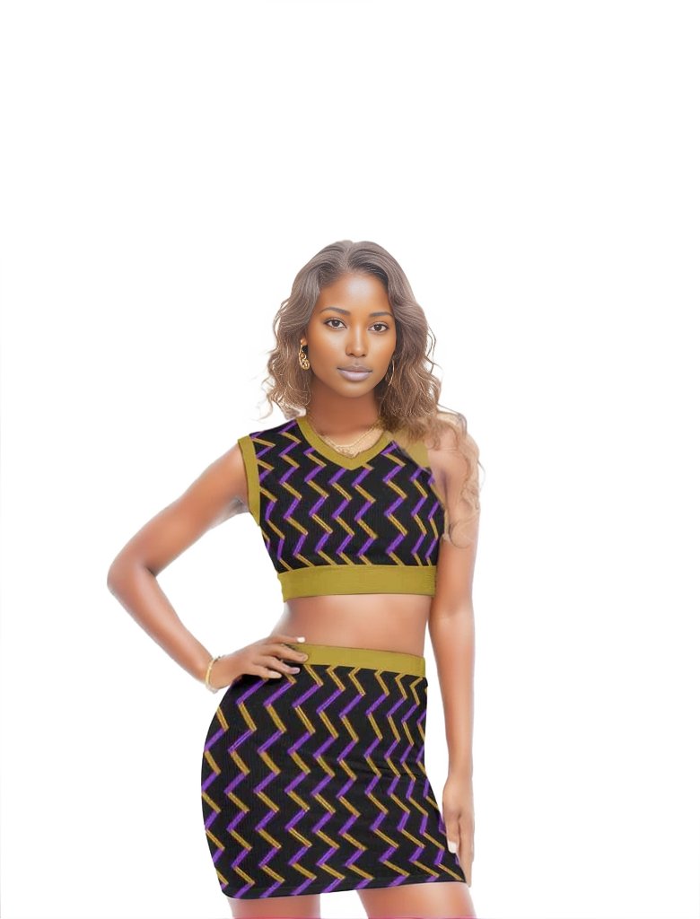 Zag Women's V Collar Top & Skirt Set - women's top & skirt set at TFC&H Co.