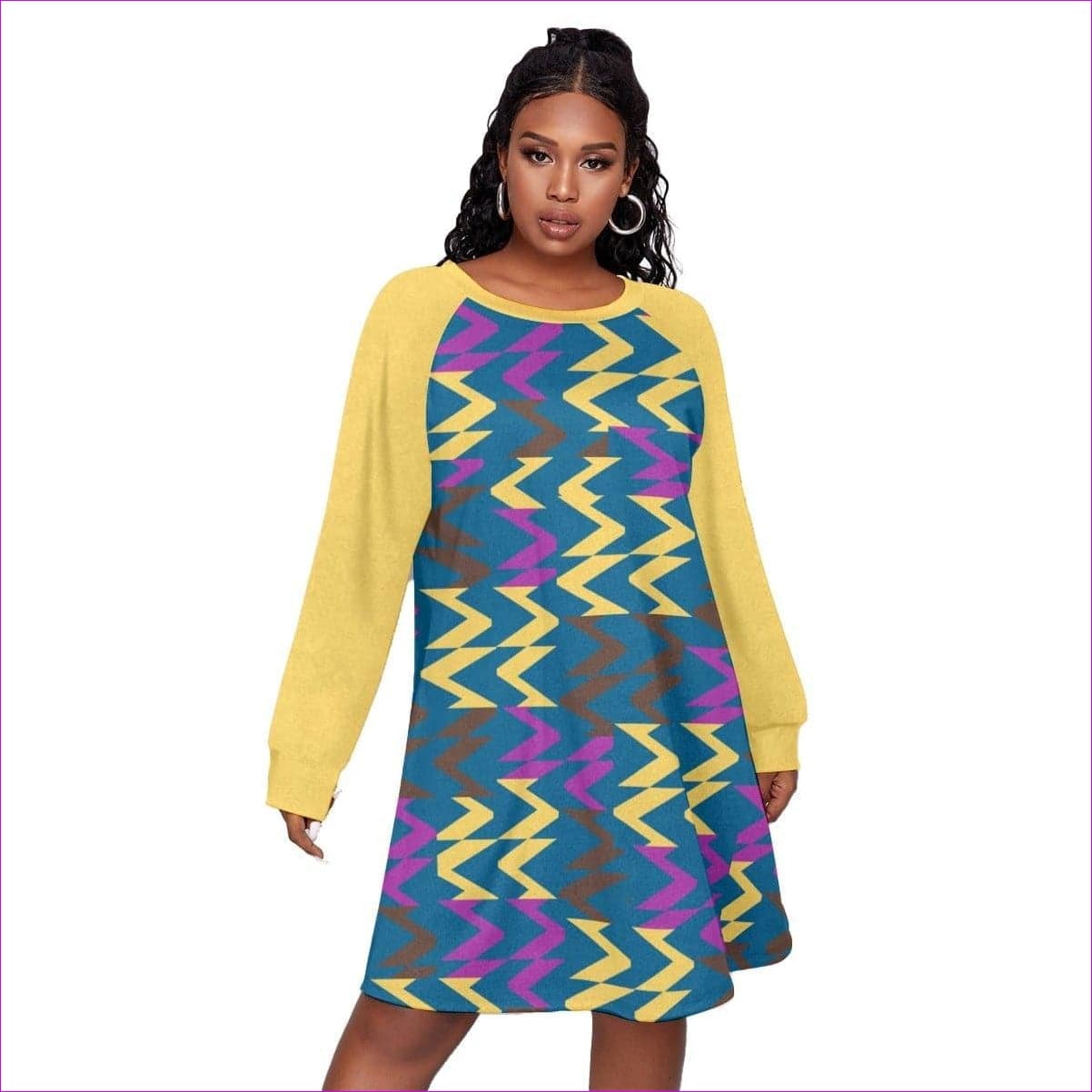 multi-colored - Zig & Zag Women's Dress With Raglan Sleeve Voluptuous (+) Plus Size - womens dress at TFC&H Co.