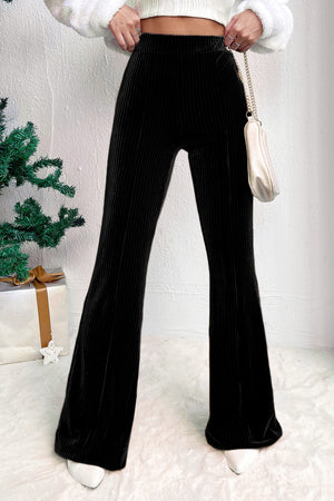 Black - Solid Color High Waist Corduroy Women's Flare Pants - womens pants at TFC&H Co.
