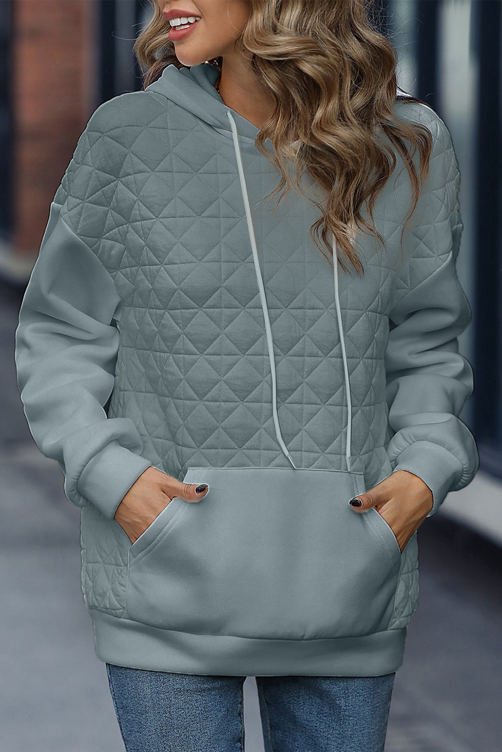 Light Grey 95%Polyester+5%Elastane - Solid Quilted Pullover and Pants Outfit Set, Shirt, or Hoodie- various colors - women's pants set at TFC&H Co.