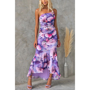 Purple - Flowers Print One-shoulder Dress - womens dress at TFC&H Co.