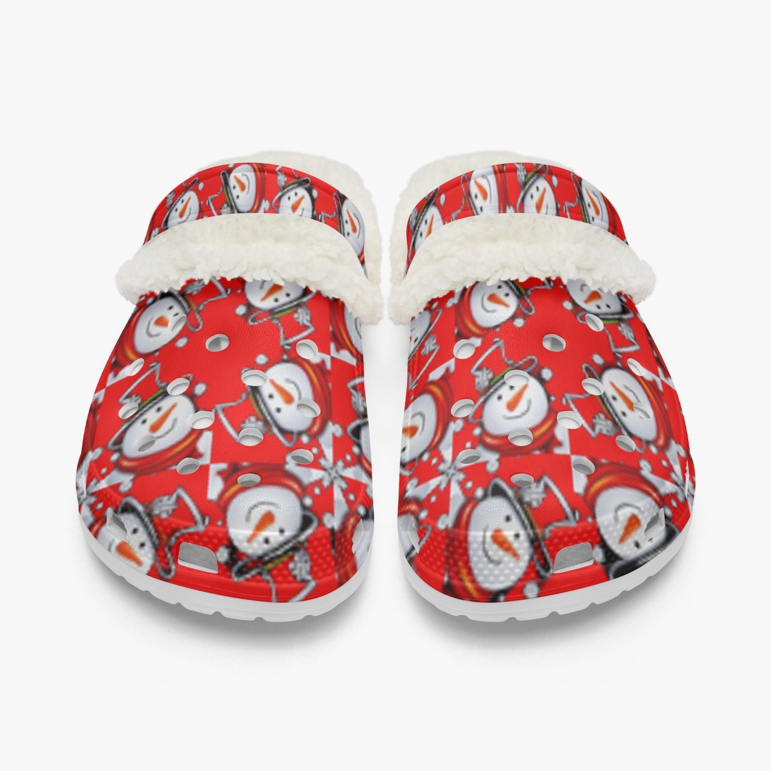 White - Snow Man's Delight Fuzzy Lined Christmas Clogs - 2 colors - womens clogs at TFC&H Co.