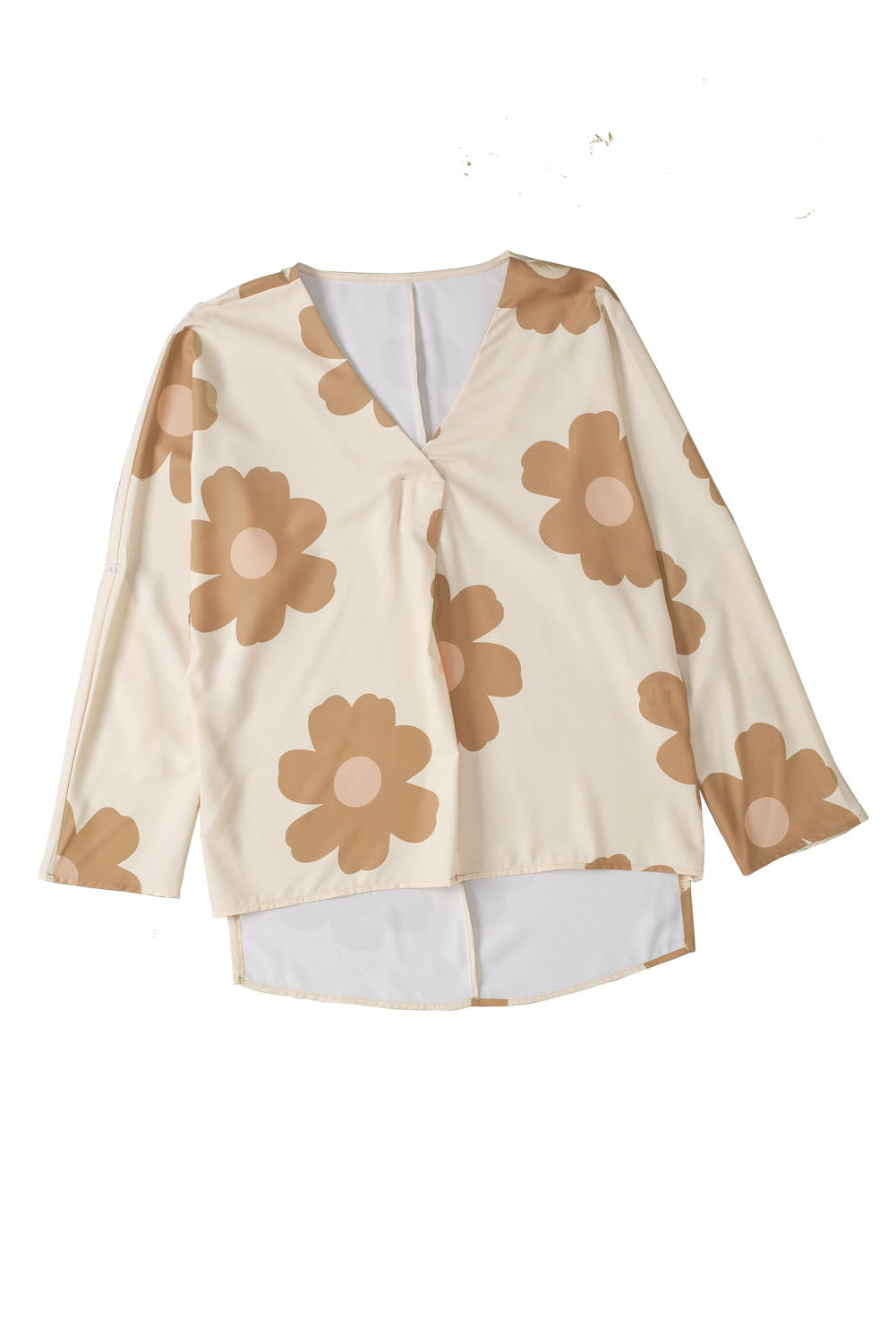 - Khaki 60s Flower Print Batwing Sleeve Side Slit Women's Blouse - womens blouse at TFC&H Co.