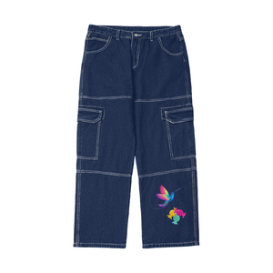 BLUE So Sweet (Blue)Streetwear Pockets Wide-Legged Straight Cut Denim Jeans - women's jeans at TFC&H Co.