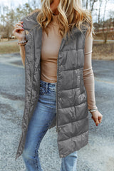 Dark Grey 100%Polyamide Hooded Long Quilted Vest Coat - 4 colors - women's coat at TFC&H Co.
