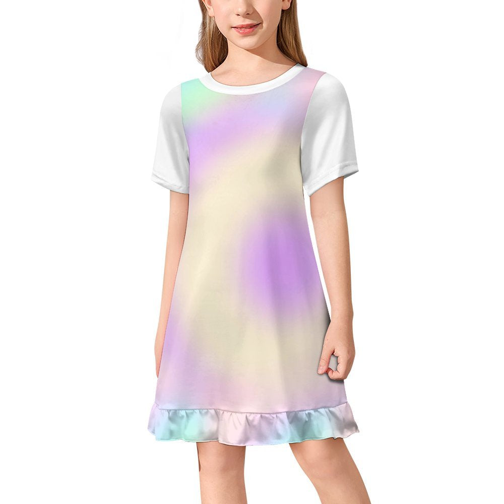 White - Cotton Candy Prism Girl's Short Sleeve Dress - girls dress at TFC&H Co.