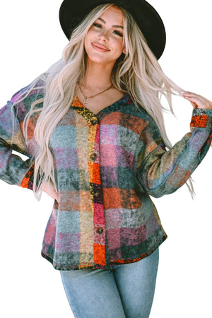 Multicolor Brushed Checked Western Buttoned Jacket - women's shacket at TFC&H Co.