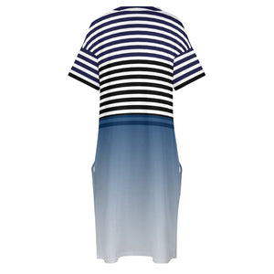 - Ombre Striped Voluptuous (+) Loose Pocket Plus Size Dress - womens dress at TFC&H Co.