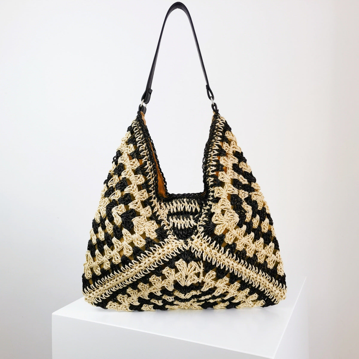 Black Khaki - Fashion Handmade Straw Woven Women's Shoulder Bag - handbags at TFC&H Co.