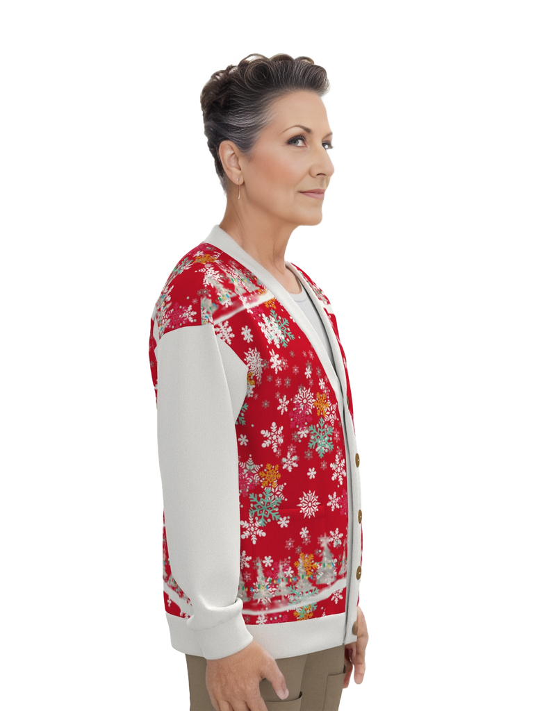 Snow Man's Delight Unisex V-neck Knitted Hacci Fleece Christmas Cardigan With Button Closure - unisex cardigan at TFC&H Co.