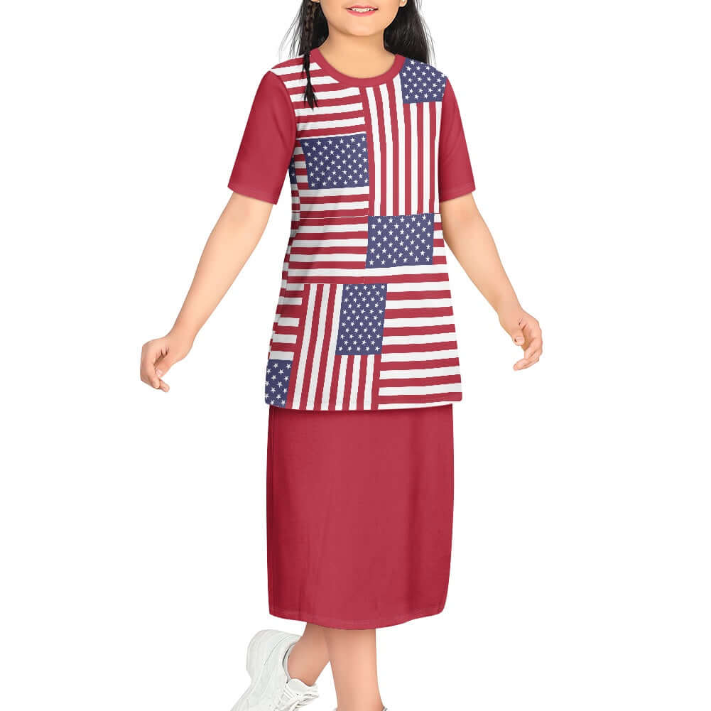 white - 4th of July T-shirt Outfit Set for Girls - Red - girls skirt set at TFC&H Co.