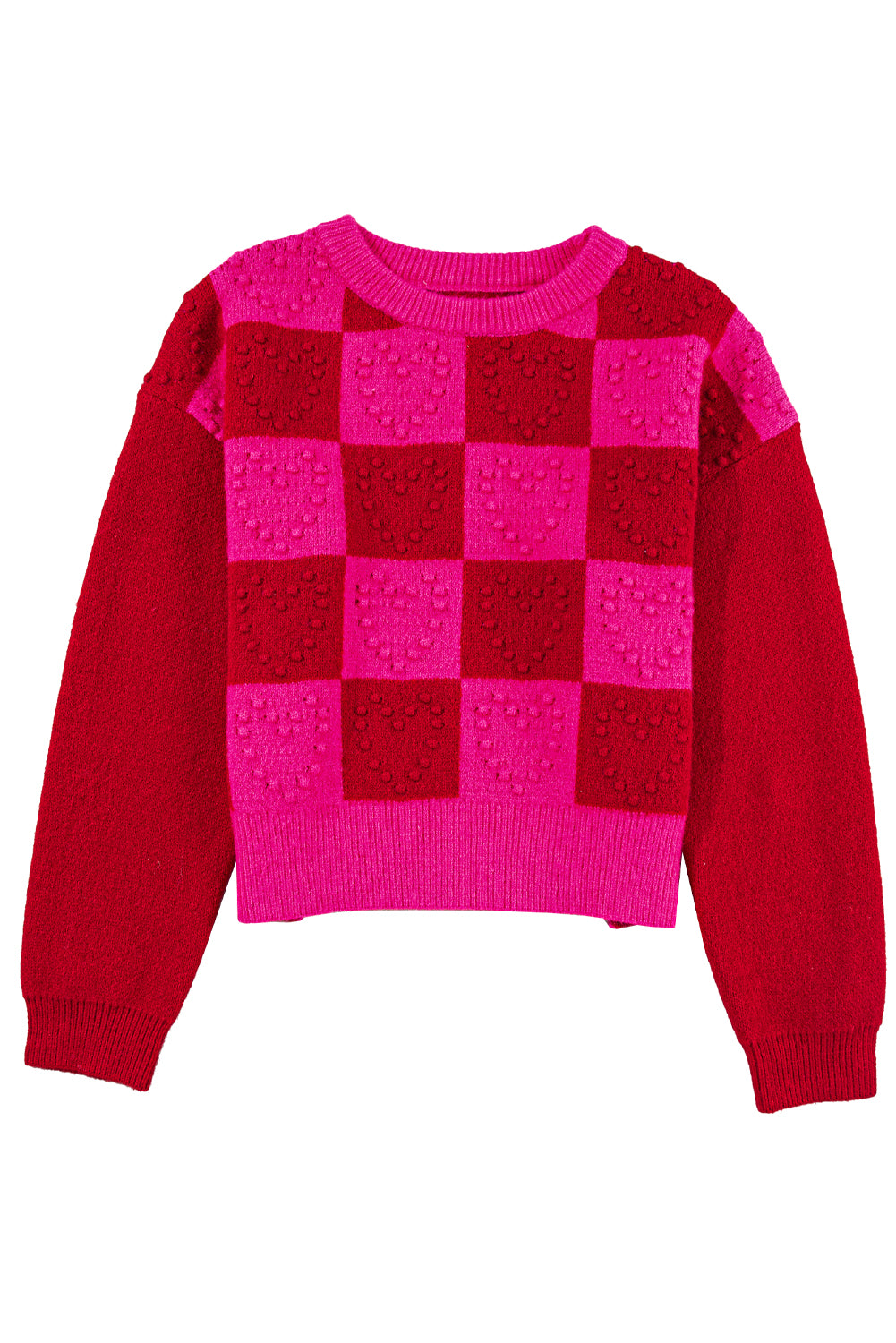 - Multicolor Checkered Pattern Heart Detail Textured Women's Sweater - womens sweater at TFC&H Co.