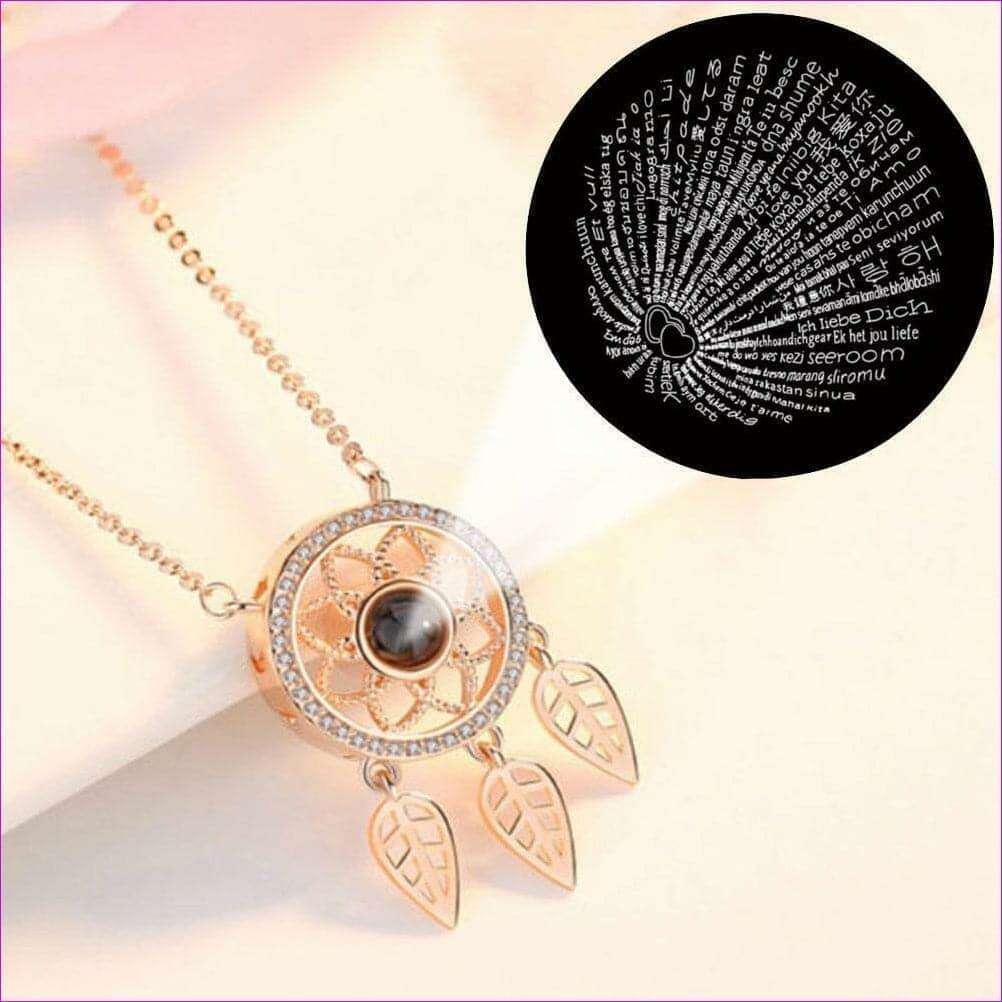 Rosegold 925 Silver 100 Languages of Love Dreamcatcher Projection Pendant Necklace - necklace at TFC&H Co.