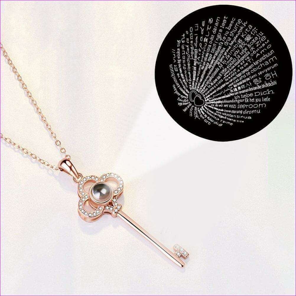 Rosegold 925 Silver 100 Languages of Love Key Pendant Projection Necklace - necklace at TFC&H Co.