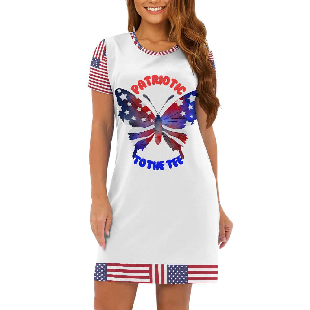 red-white-blue - Patriotic Women's Round Neck 4th of July T-Shirt Dress - womens t-shirt dress at TFC&H Co.