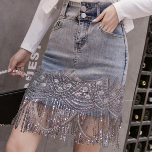 - Sequin Embroidery Stitching Denim Skirt - womens skirt at TFC&H Co.