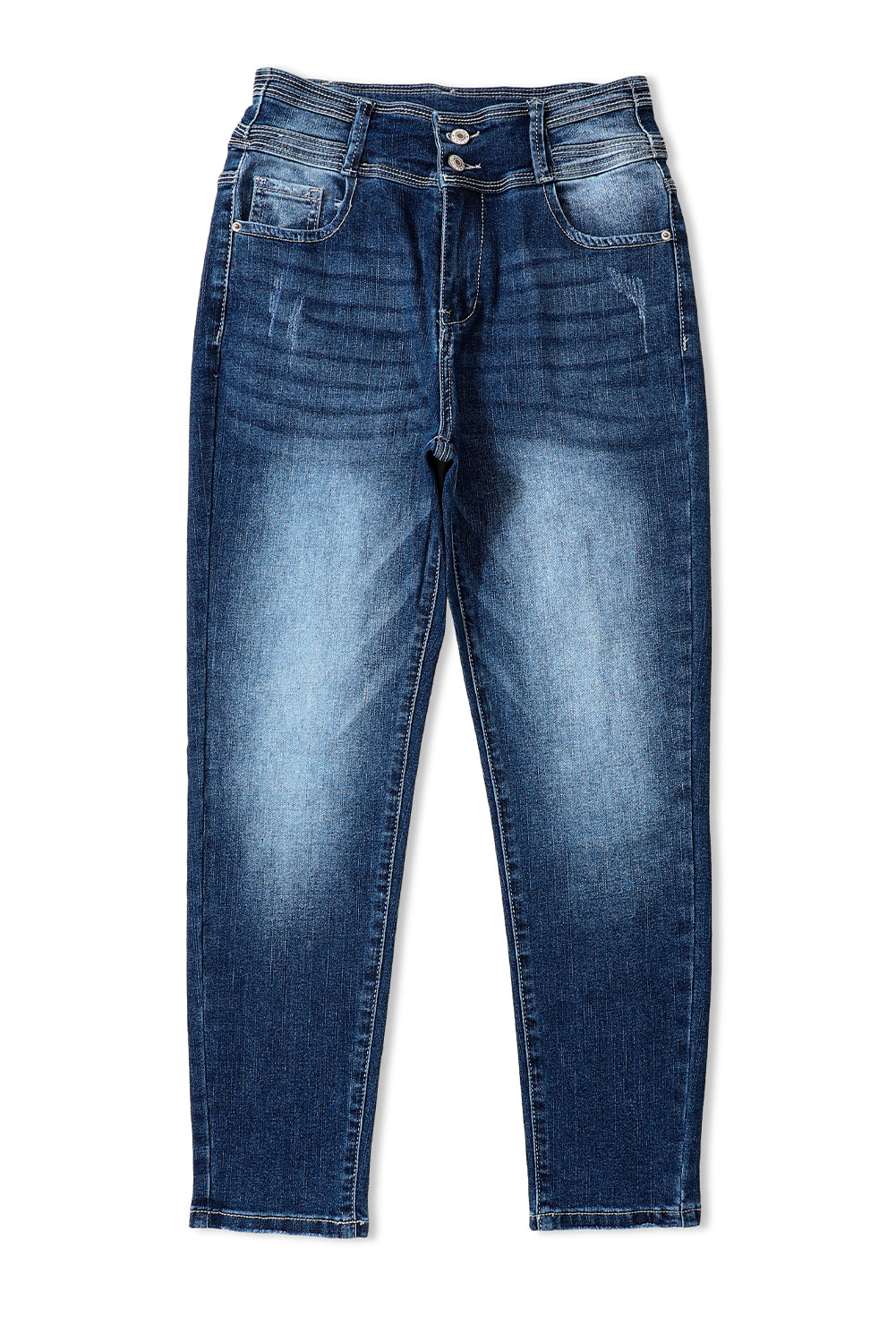 - Blue Vintage Washed Two-button High Waist Skinny Jeans - women's jeans at TFC&H Co.