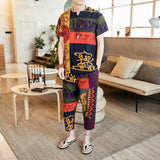 Small flower - Ethnic Style Short Sleeve Pants Outfit Set for Men - mens pants set at TFC&H Co.