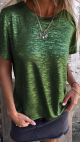 Green - Women's Fashion Casual Metallic Shine Short Sleeve Round Neck T-Shirt - women's t-shirt at TFC&H Co.
