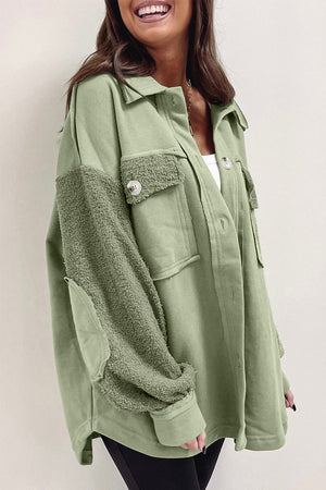 Exposed Seam Elbow Patch Oversized Shacket in Peach Blossom, Sage, or Chestnut - women's shacket at TFC&H Co.