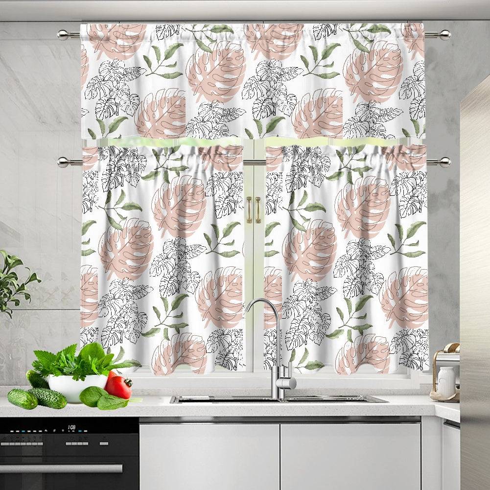 - White Floral Kitchen Curtain Valance and Tiers Set - Window Curtains at TFC&H Co.