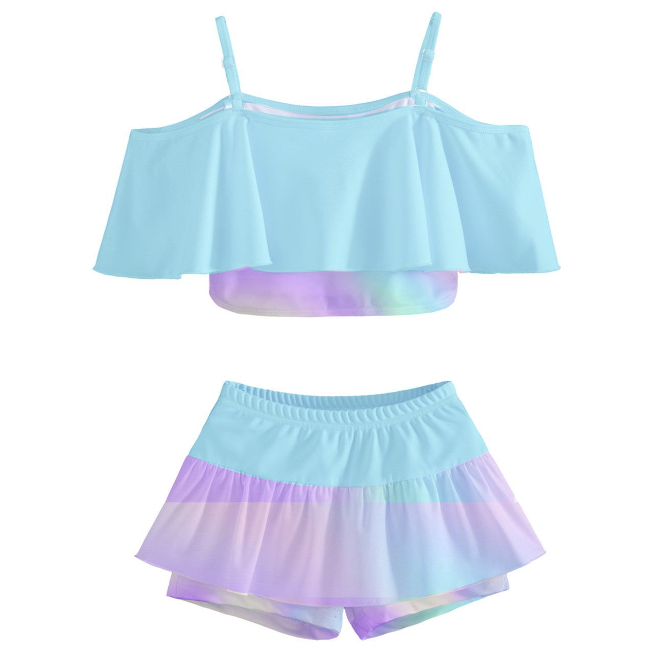 Cotton Candy Prism Kids' Off Shoulder Skirt Bikini