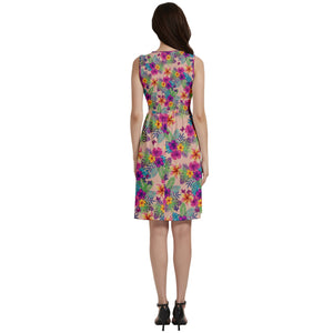 - Tropical Peach Floral Button Sleeveless Women's Dress With Pockets - womens dress at TFC&H Co.