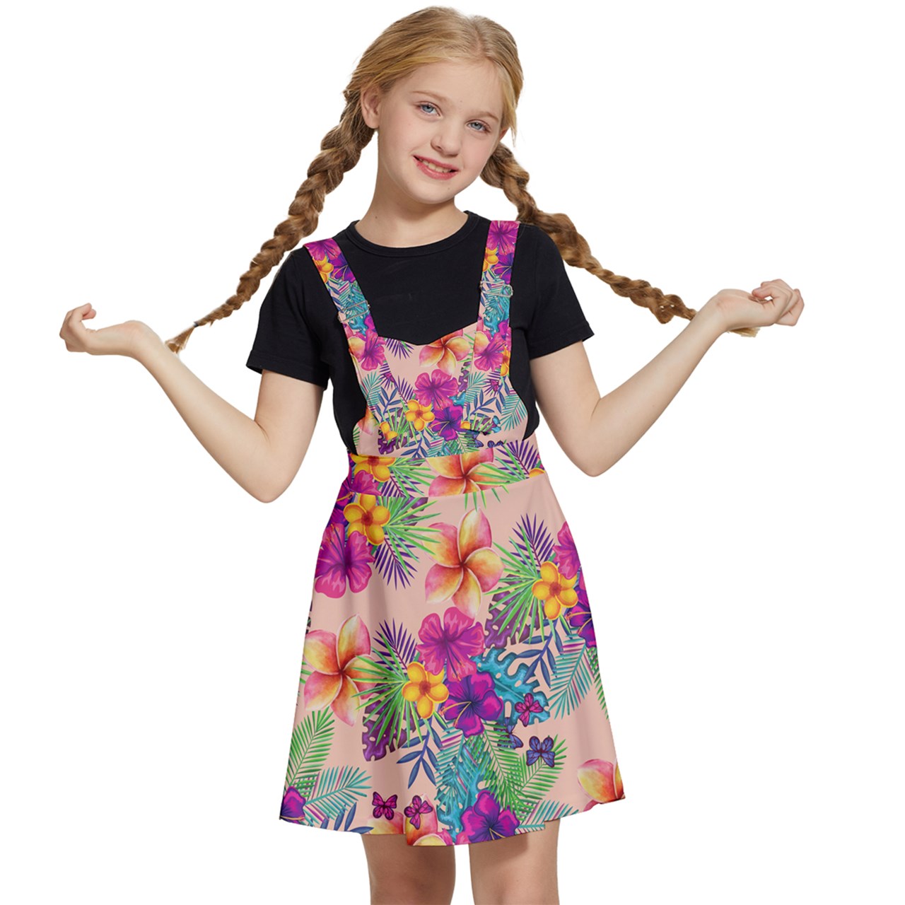 Tropical Peach Floral Mommy & Me Girls' Apron Dress