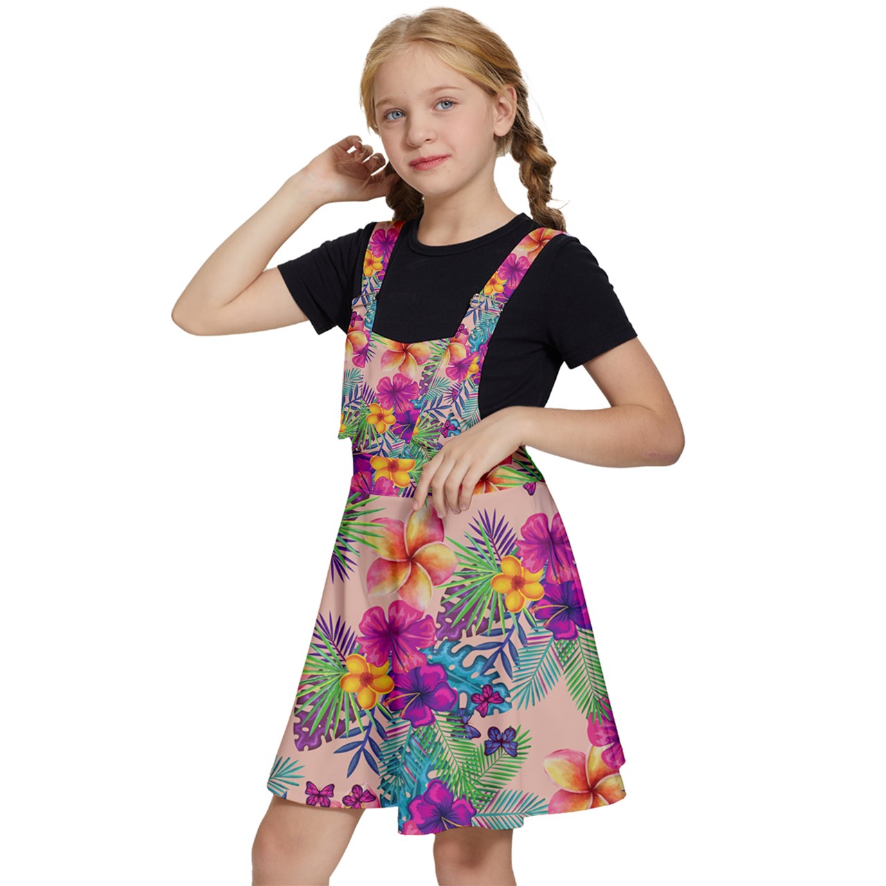Tropical Peach Floral Mommy & Me Girls' Apron Dress