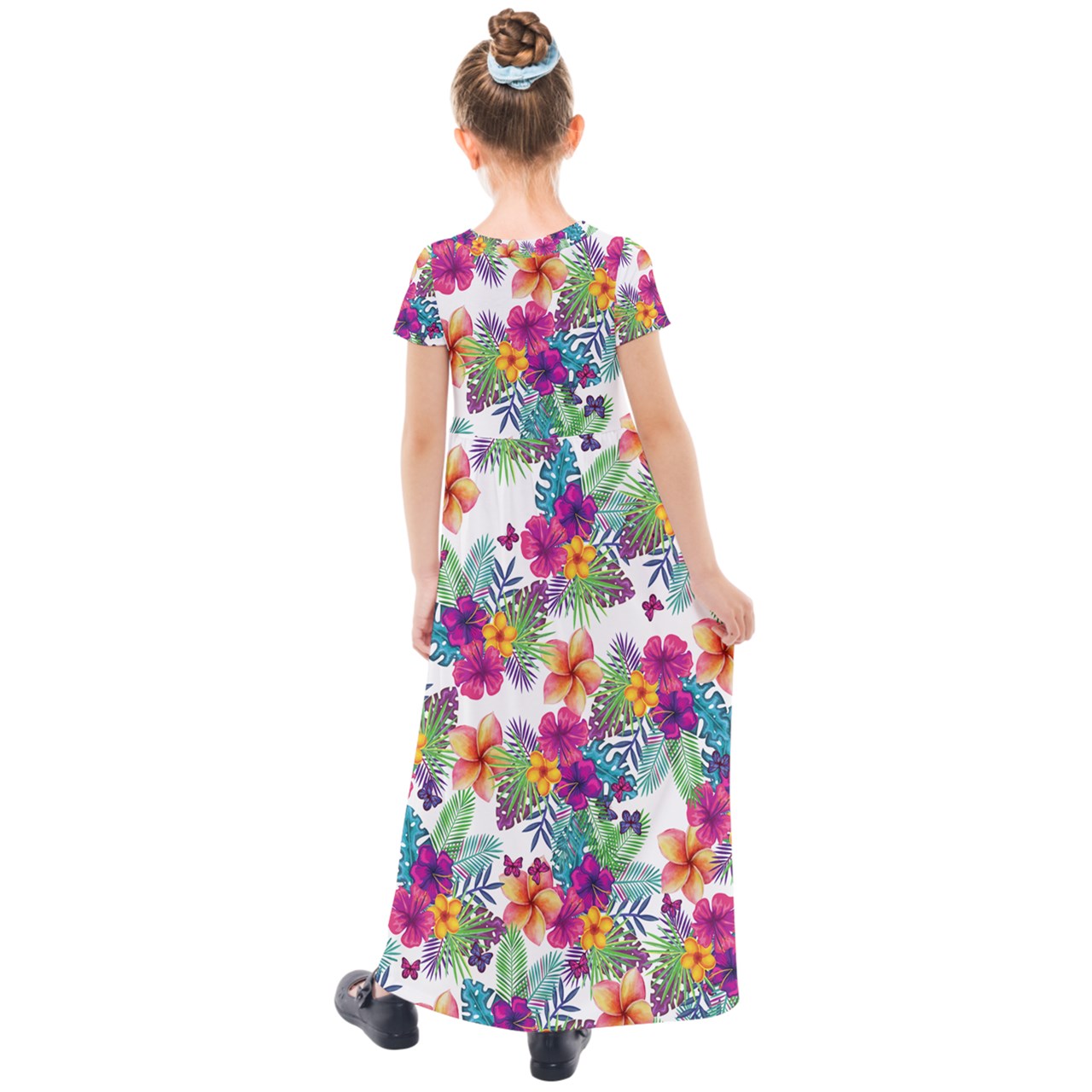 Tropical Floral Girls' Short Sleeve Maxi Dress