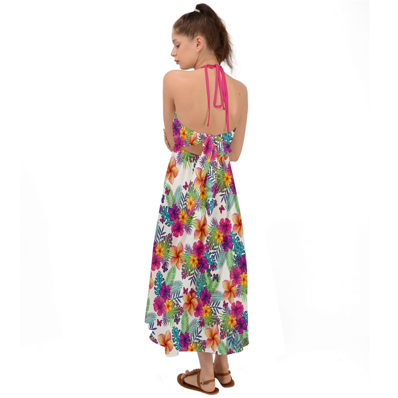 - Tropical Floral Halter Tie Back Dress for Women - womens dress at TFC&H Co.