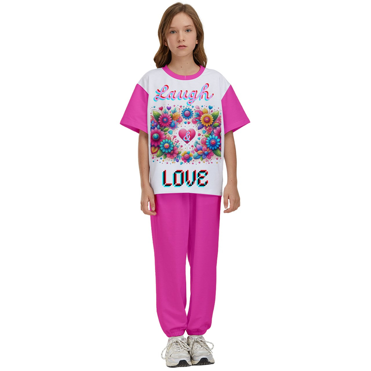 Laugh Love 2 - Kids' T-Shirt and Pants Outfit Set - girls pants set at TFC&H Co.