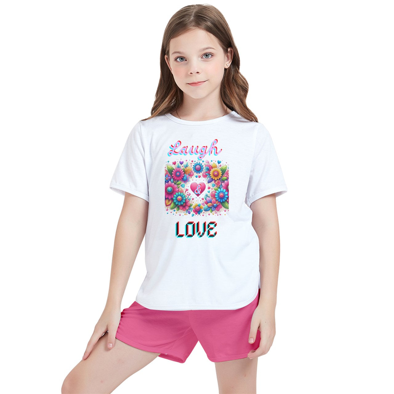 Laugh Love - Laugh Love Kids' T-Shirt And Sports Shorts Outfit Set - girls short set at TFC&H Co.