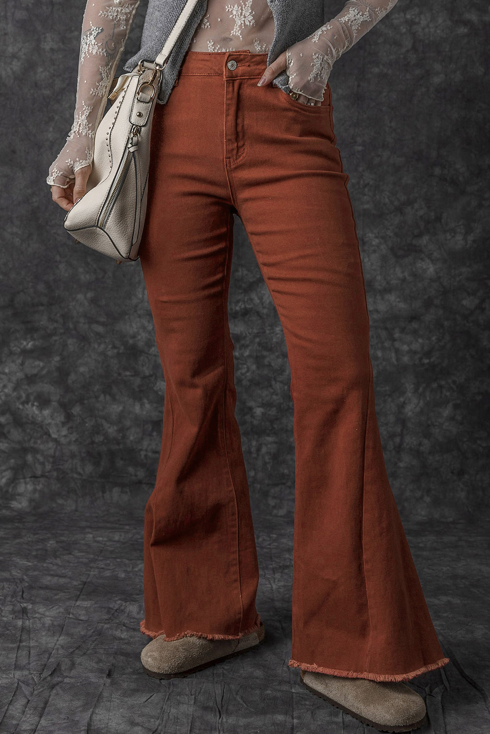 - High Waist Raw Hem Flare Jeans - women's jeans at TFC&H Co.